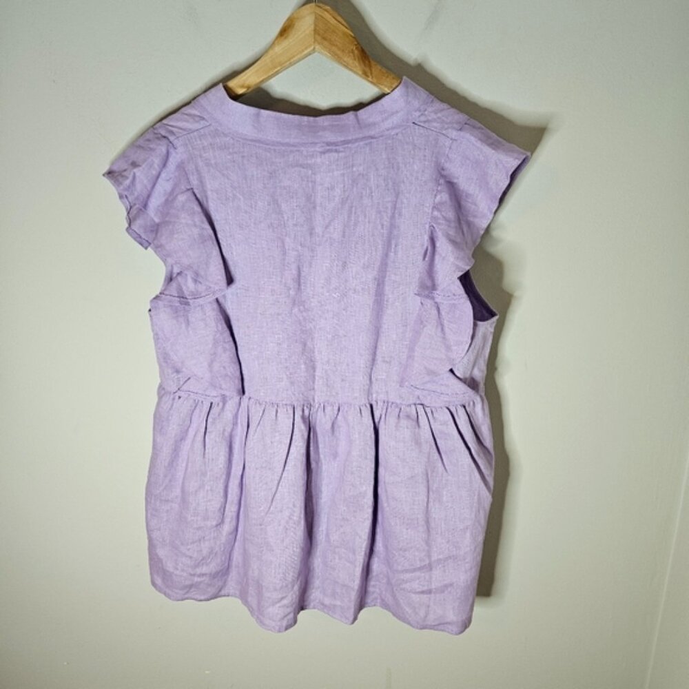 LaRoque Lavender Linen Ruffle Blouse Top Shirt Sleeveless Summer L NWT